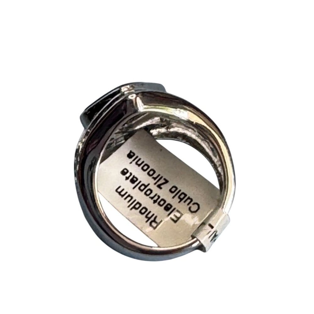 Rhodium Electroplated Ring Abalone Shell Cubic Zirconia Accents Size 6 NWT - Picture 2 of 6